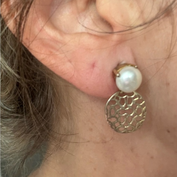 Coach Gold and Pearl Statement Earrings - Picture 2 of 2